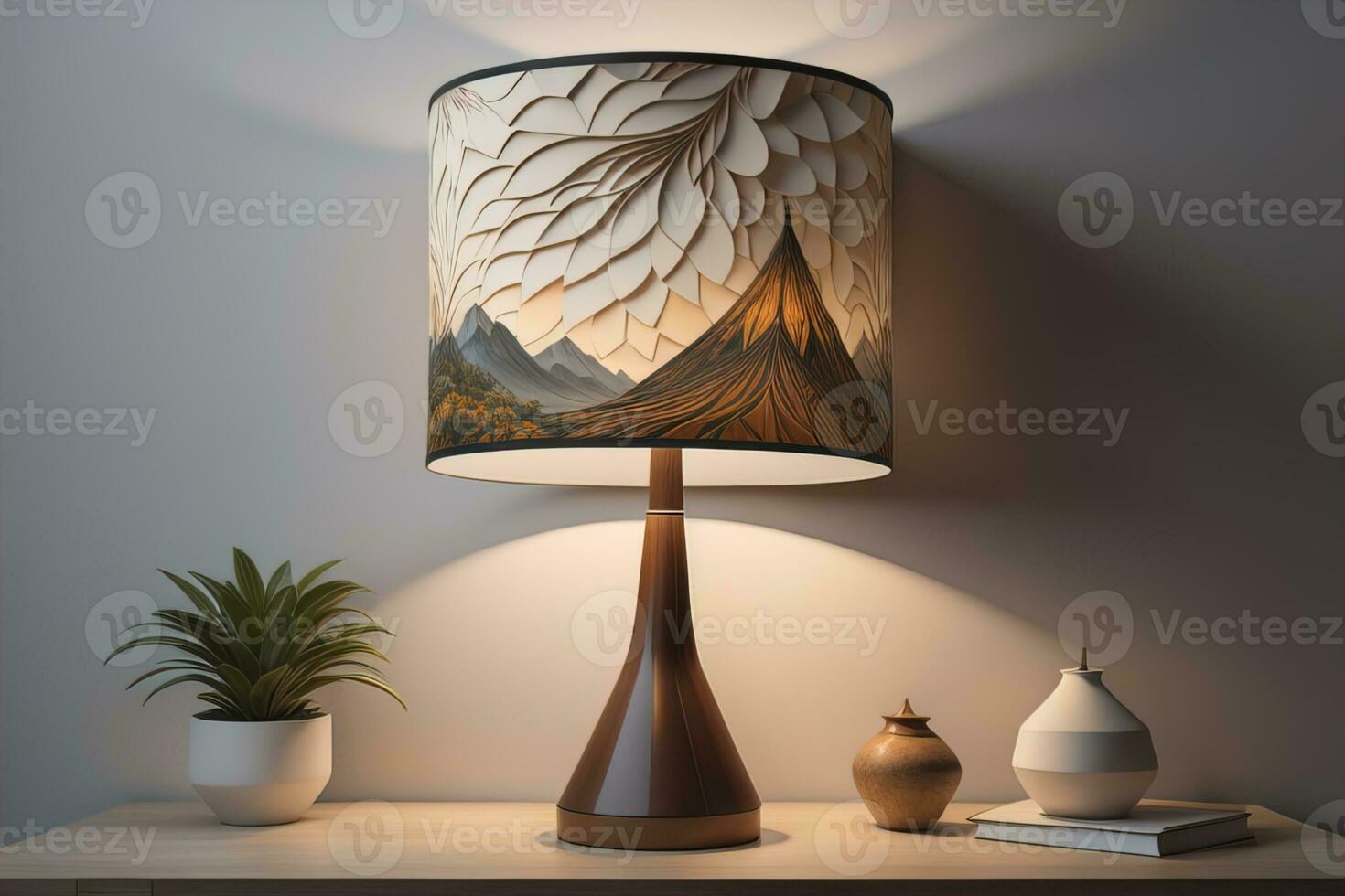 decorative table lamp on solid color background. ai generative photo