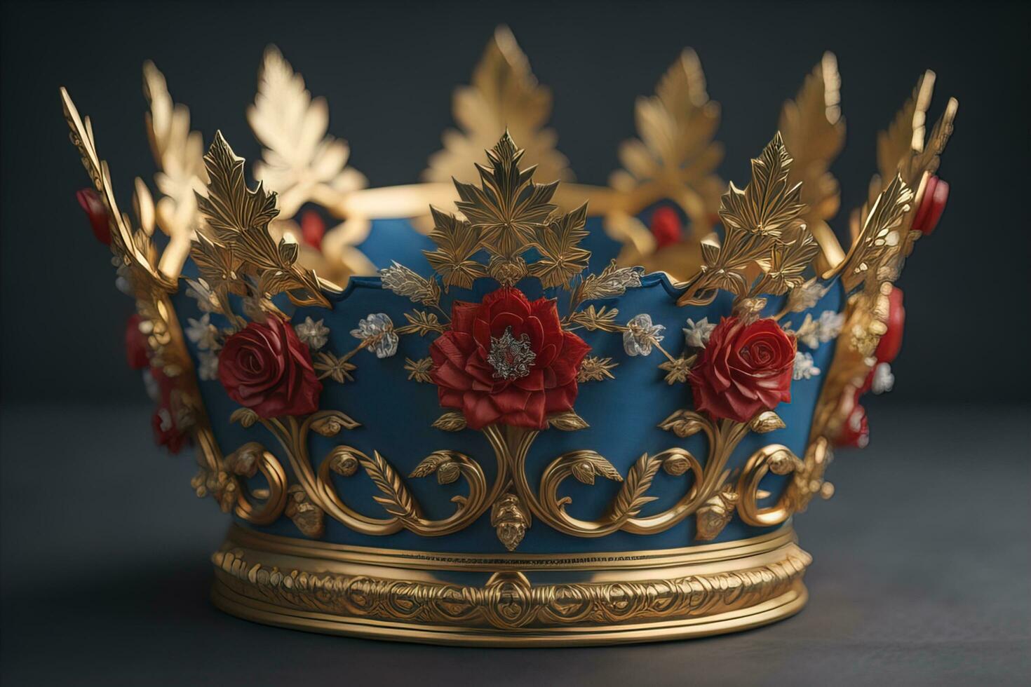 low key image of beautiful golden queen, king crown. ai generative photo