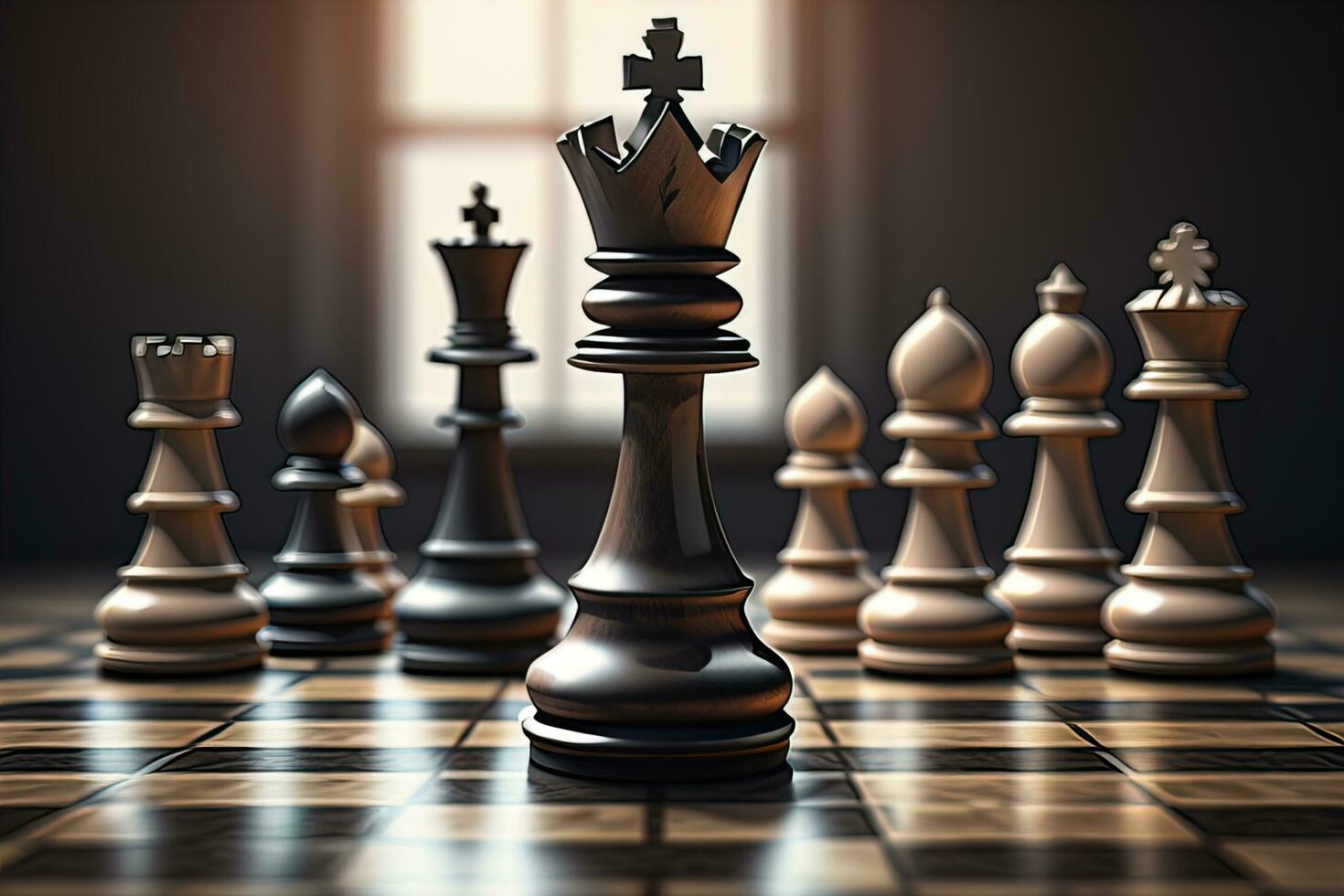 Different chess piece on a solid color background. ai generative photo