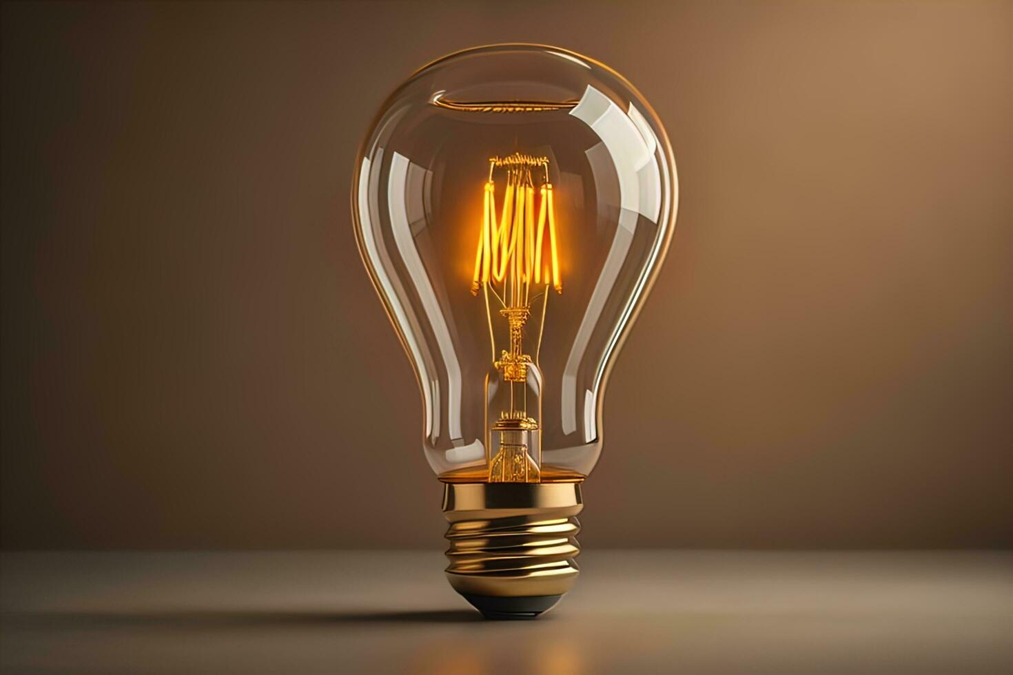 Glowing glass light bulb on dark background. ai generative photo