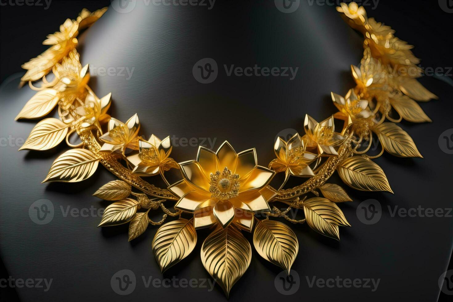 Gold necklace on a mannequin on a black background. ai generative photo