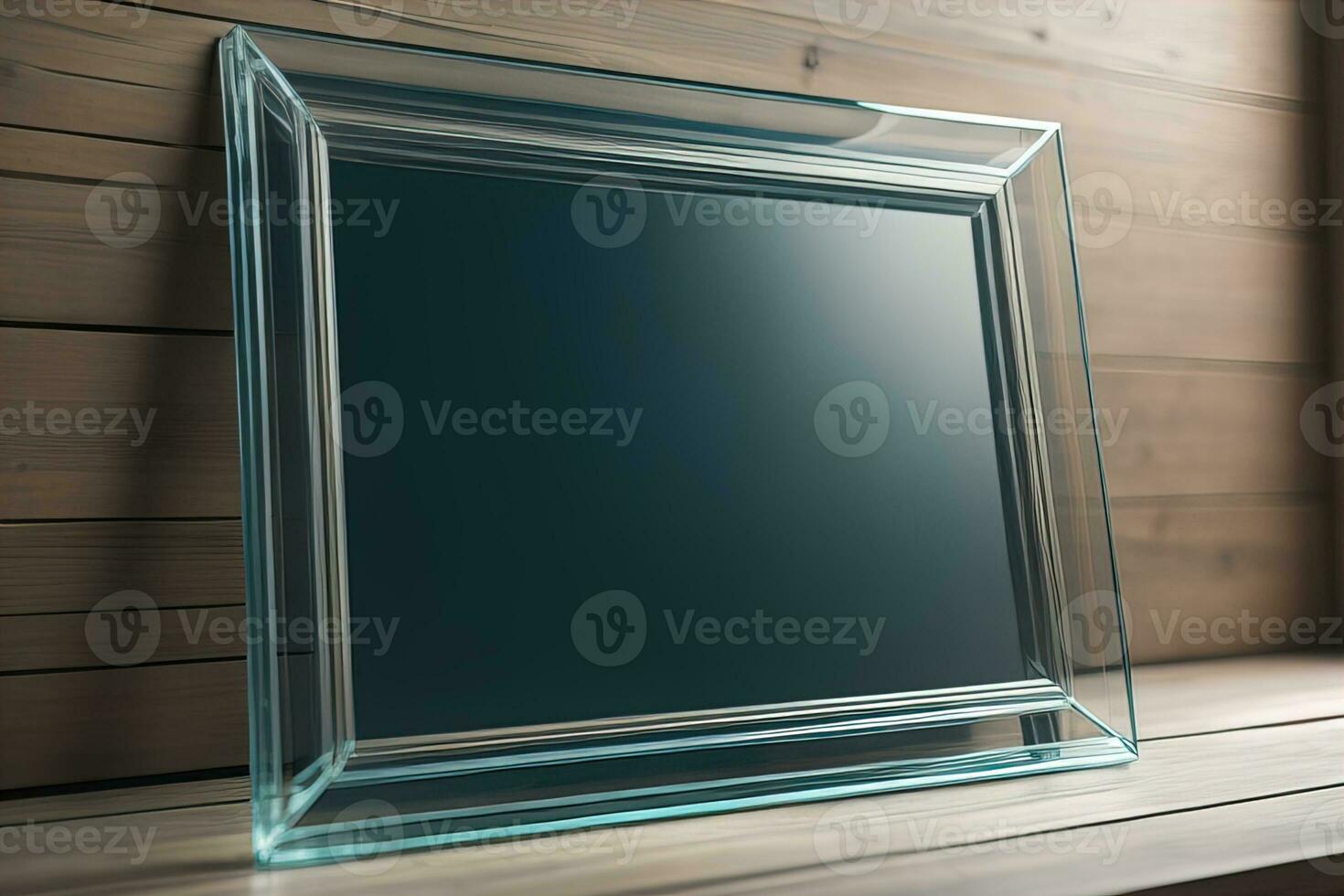 Glass picture frame on a solid color background. ai generative photo