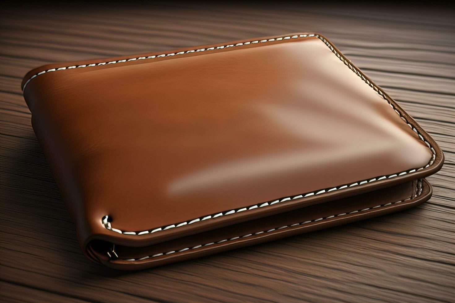 A leather wallet on a wooden background. ai generative photo