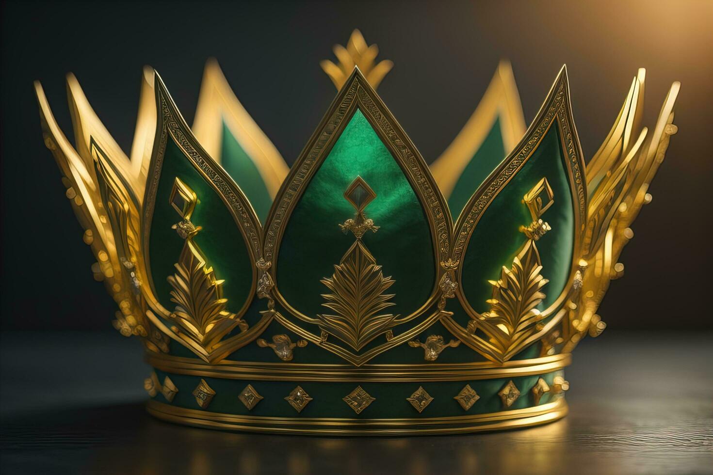 low key image of beautiful golden queen, king crown. ai generative photo