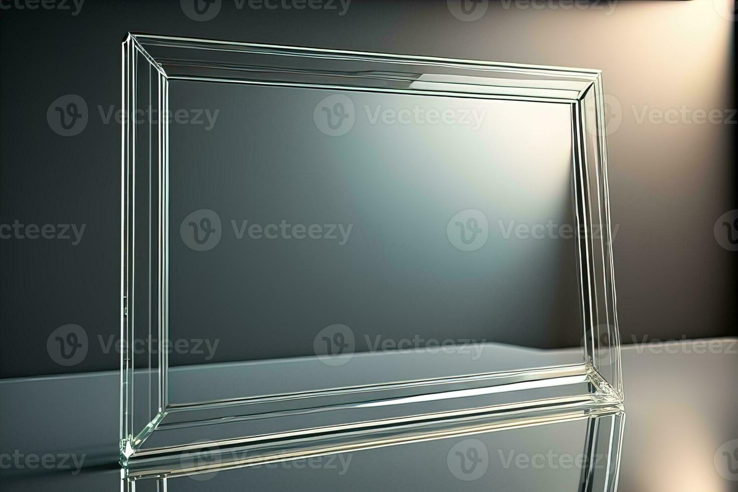 Glass picture frame on a solid color background. ai generative photo