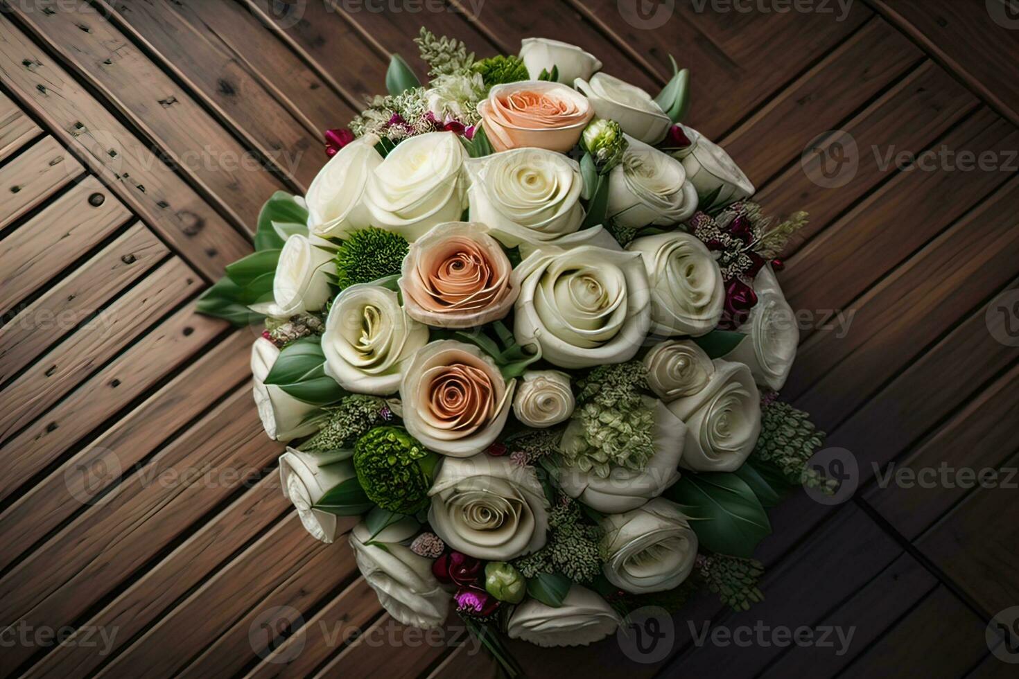 Beautiful bridal bouquet of different flowers on a dark background. ai generative photo