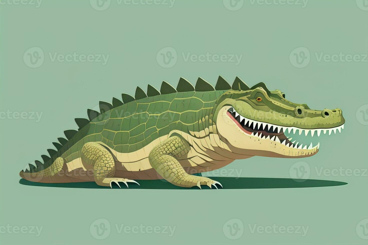 Crocodile on green background. Vector illustration in retro style. ai generative photo