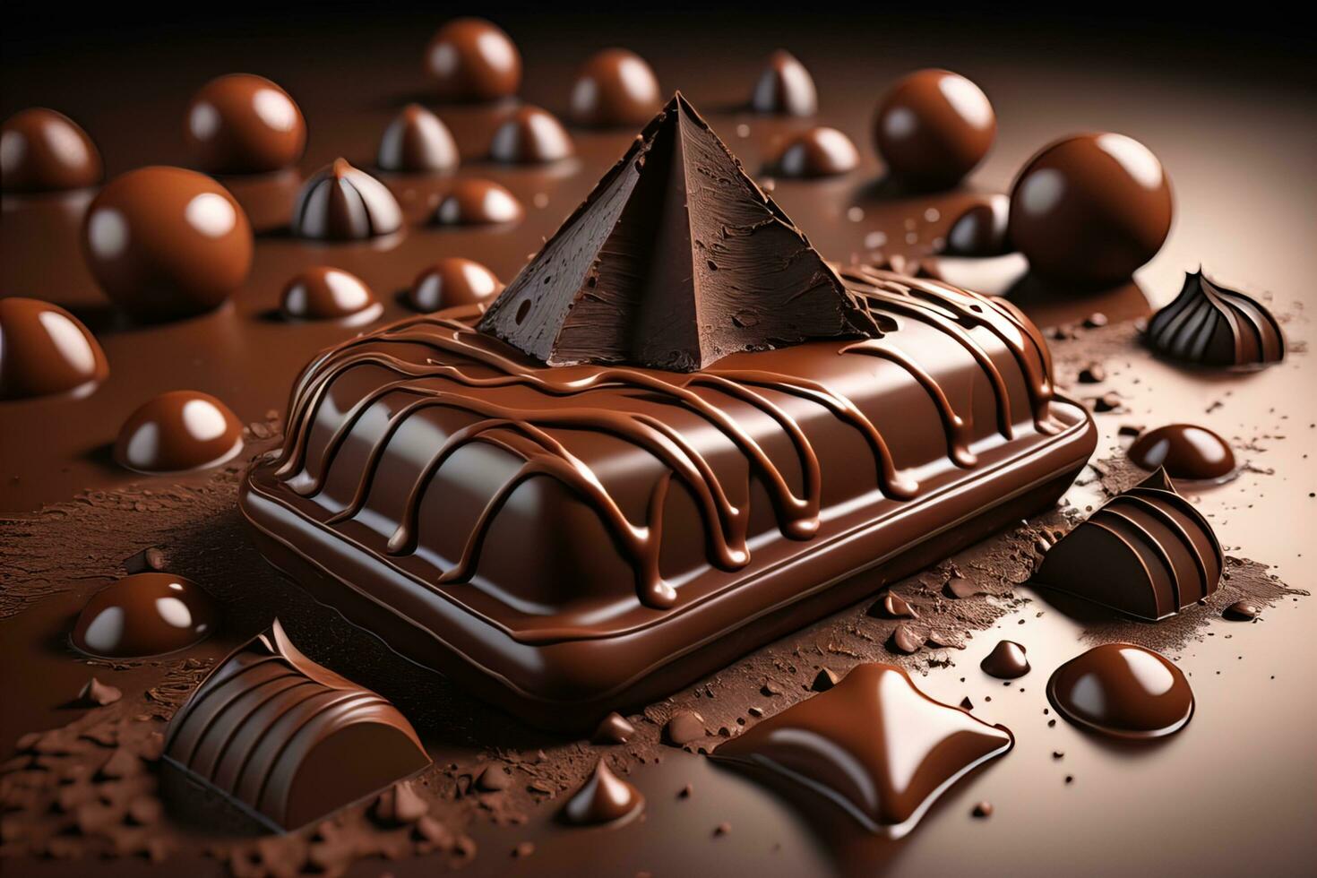 Chocolate truffles on a dark background. ai generative photo
