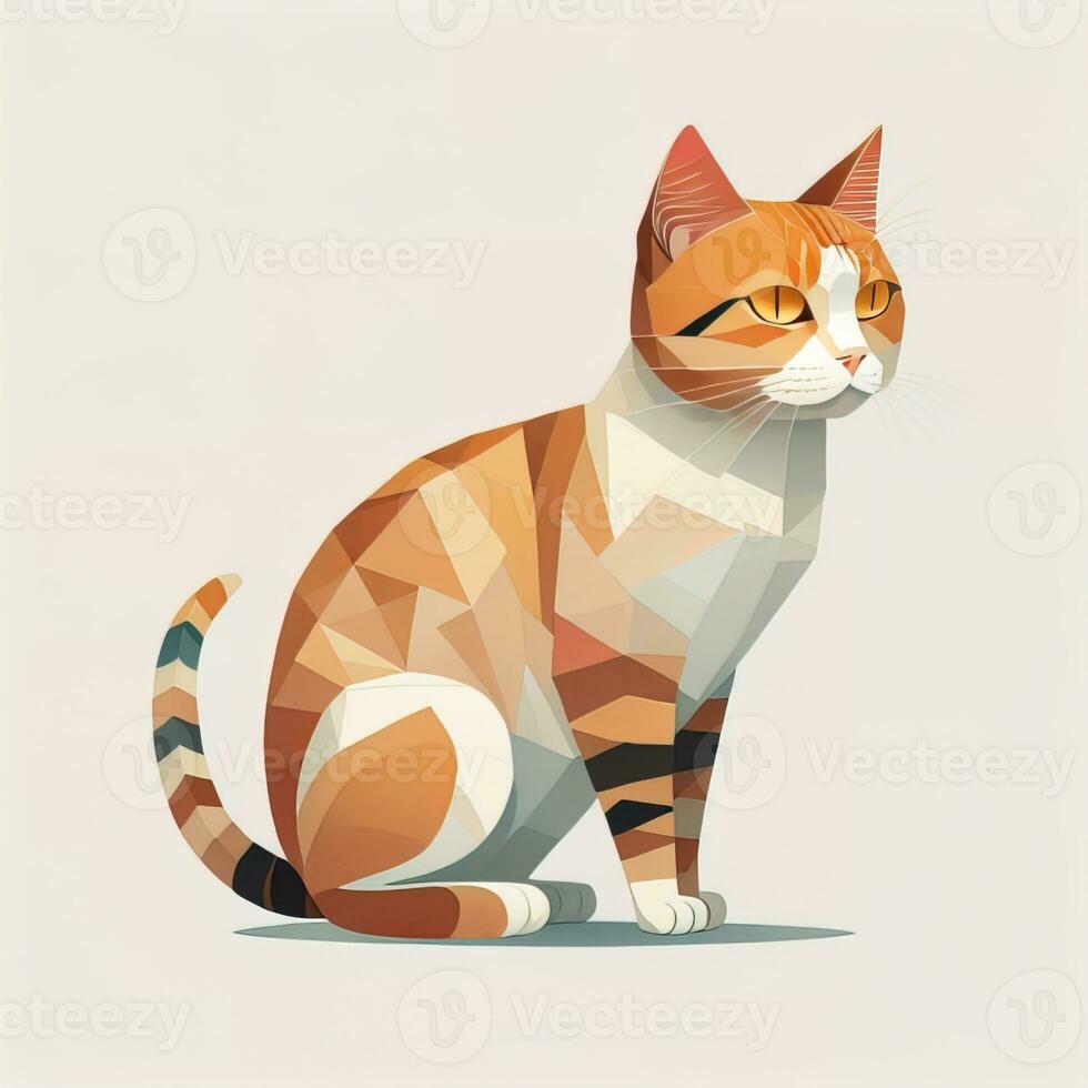 Cute cat sitting on the floor. Vector illustration in retro style. ai generative photo