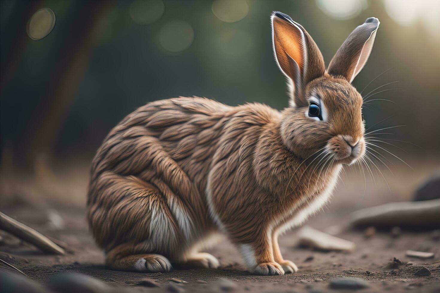 Rabbit in the mountains at sunset. Cute rabbit in the mountains. ai generative photo