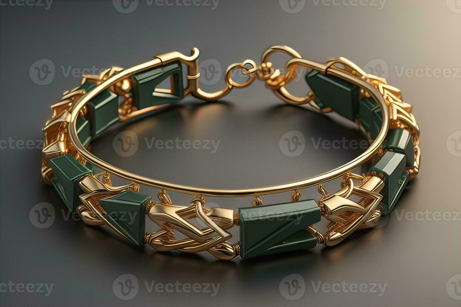 Jewelry Bracelet with precious stones on a gray background. Studio shot. ai generative photo