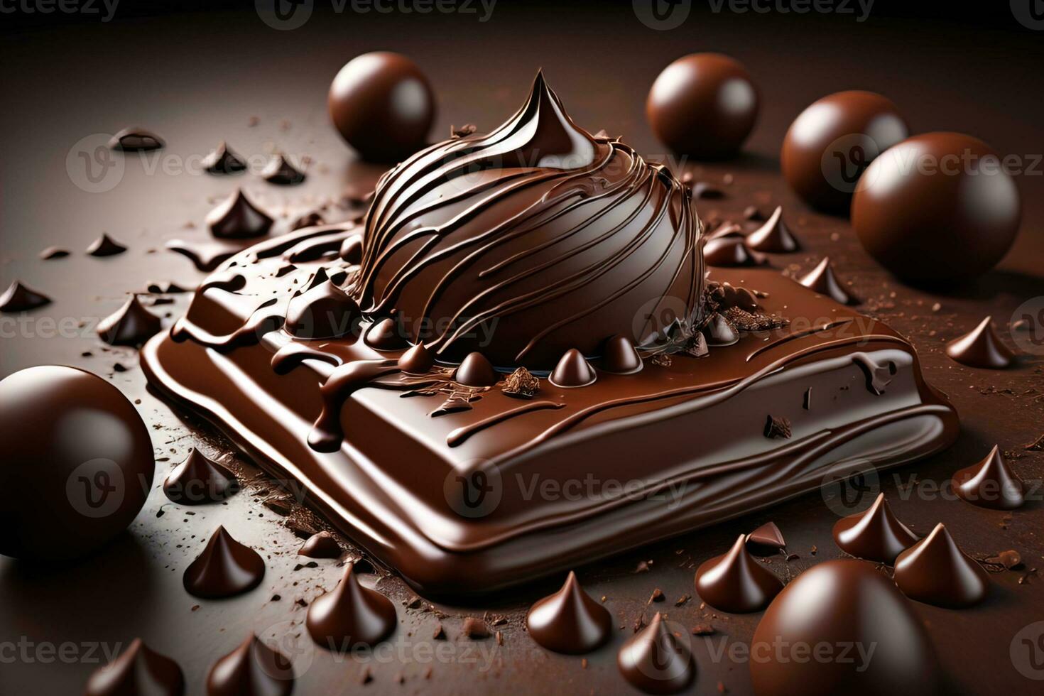 Chocolate truffles on a dark background. ai generative photo