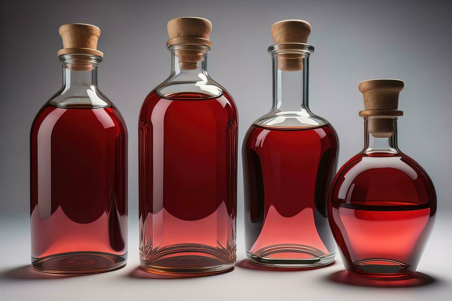 a row of glass bottles with colored liquid. ai generative photo