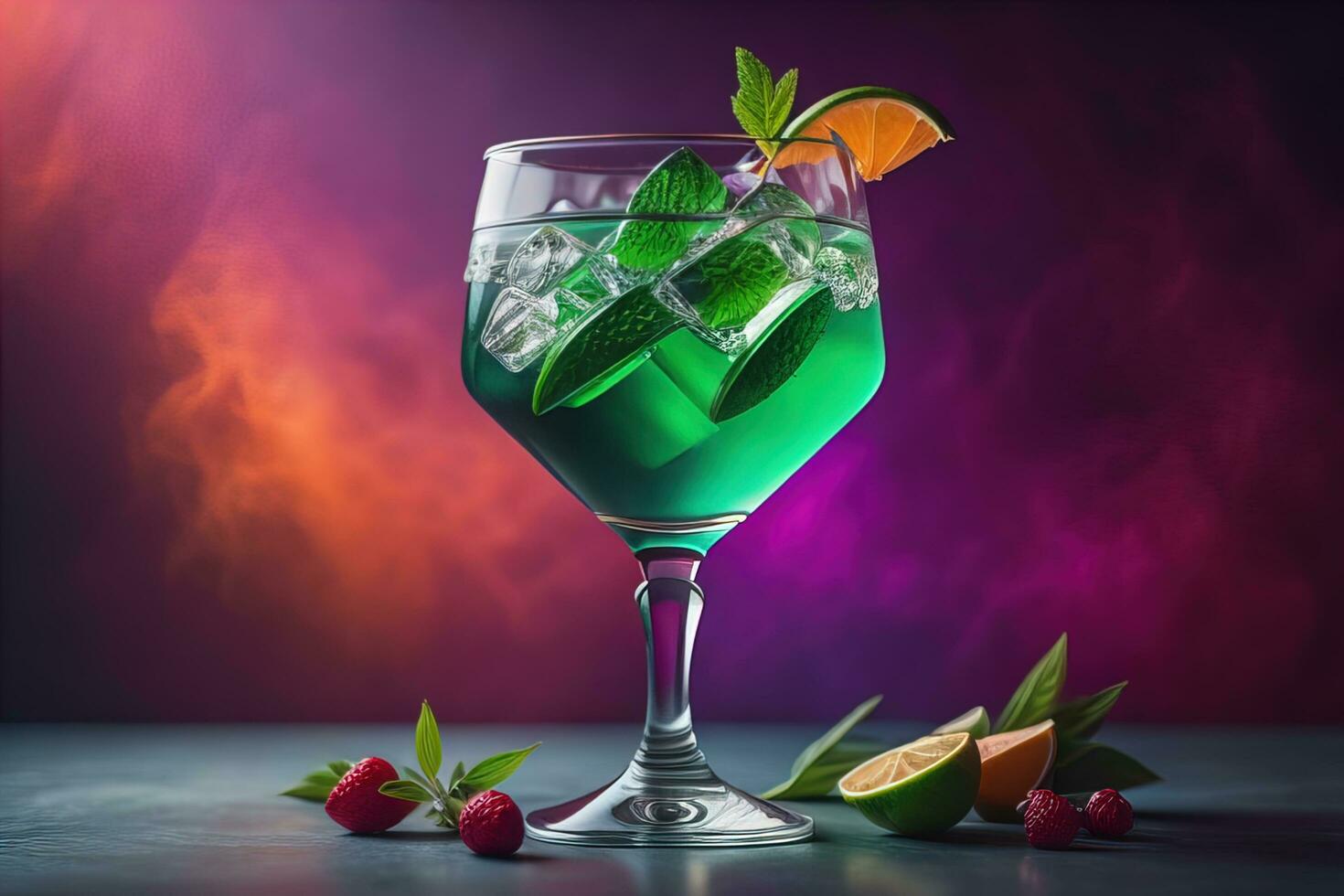Cocktail in a glass on a solid color background. ai generative photo
