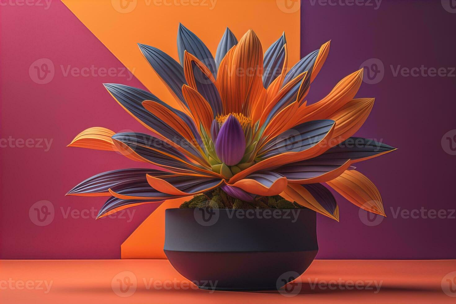 Flowers in a pot on a solid color background. ai generative photo