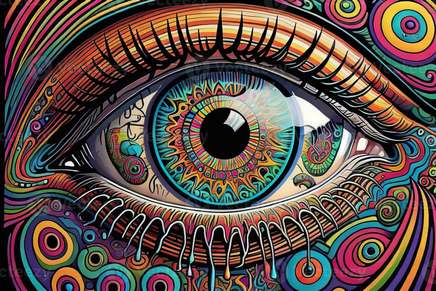 Colorful eye. Psychedelic background. Vector illustration. ai generative photo