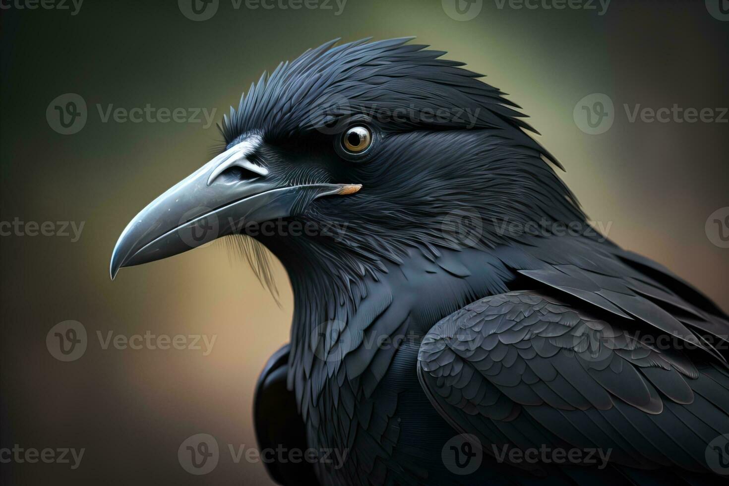 Close up portrait of a black raven, Corvus corax. ai generative photo