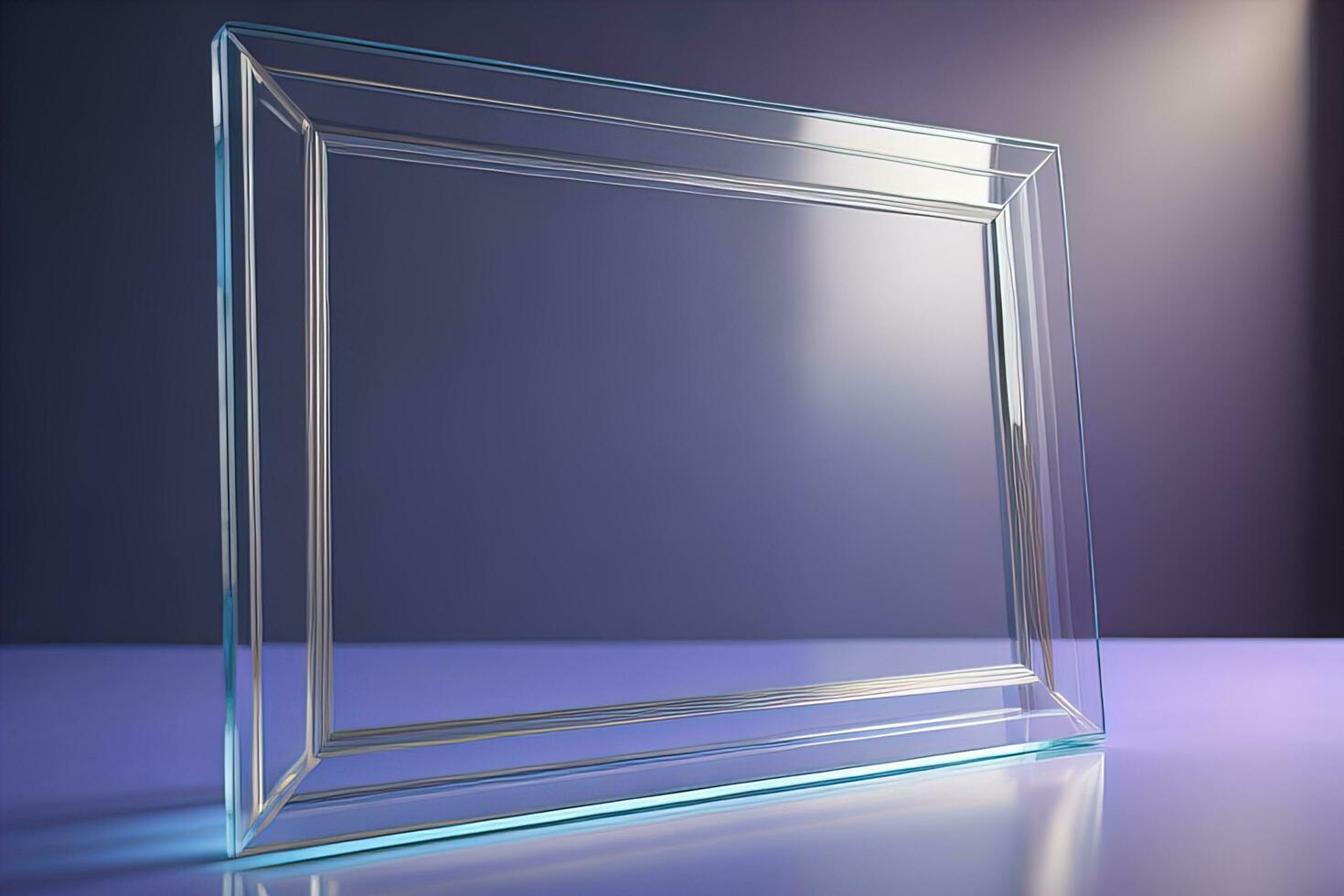 Glass picture frame on a solid color background. ai generative photo