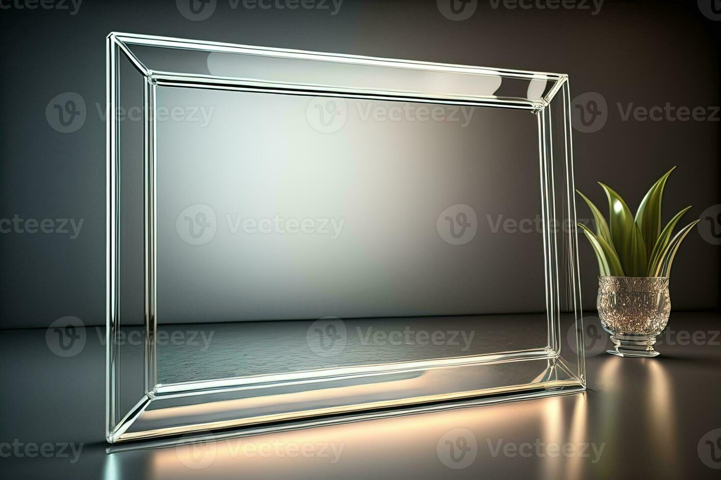 Glass picture frame on a solid color background. ai generative photo