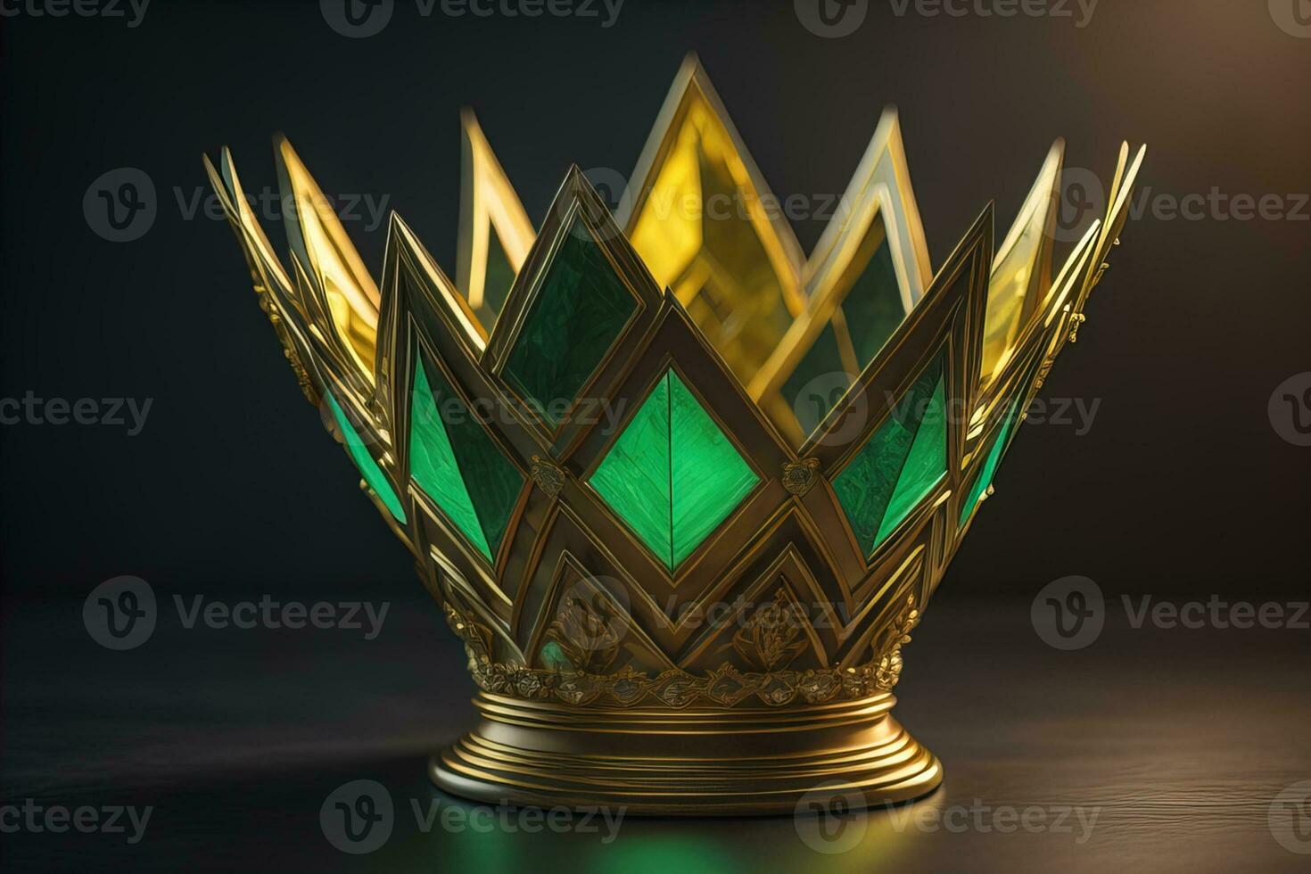 low key image of beautiful golden queen, king crown. ai generative photo