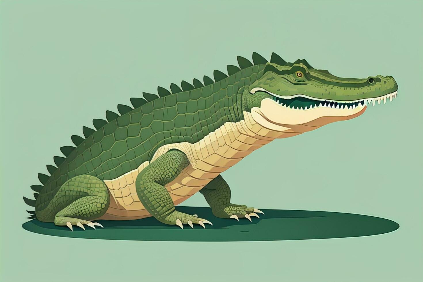 Crocodile on green background. Vector illustration in retro style. ai generative photo