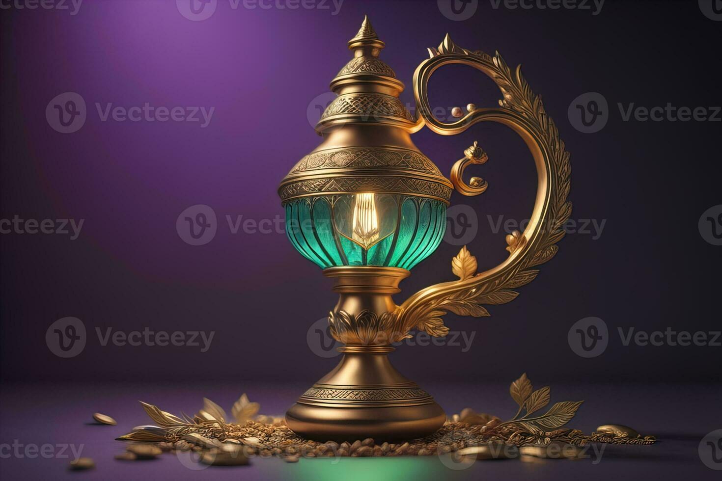 Lantern on a wooden table and a dark background. ai generative photo