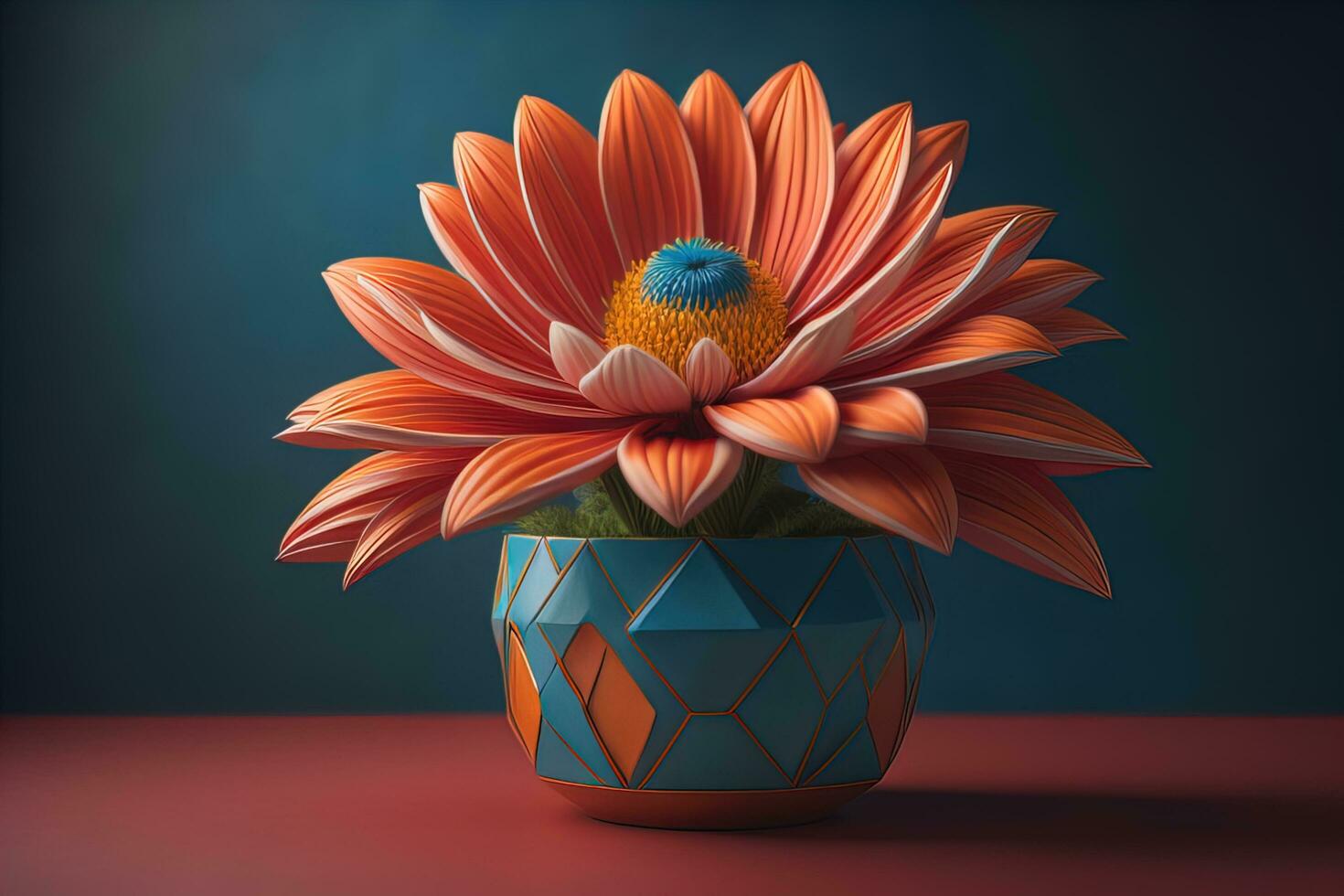 Flowers in a pot on a solid color background. ai generative photo