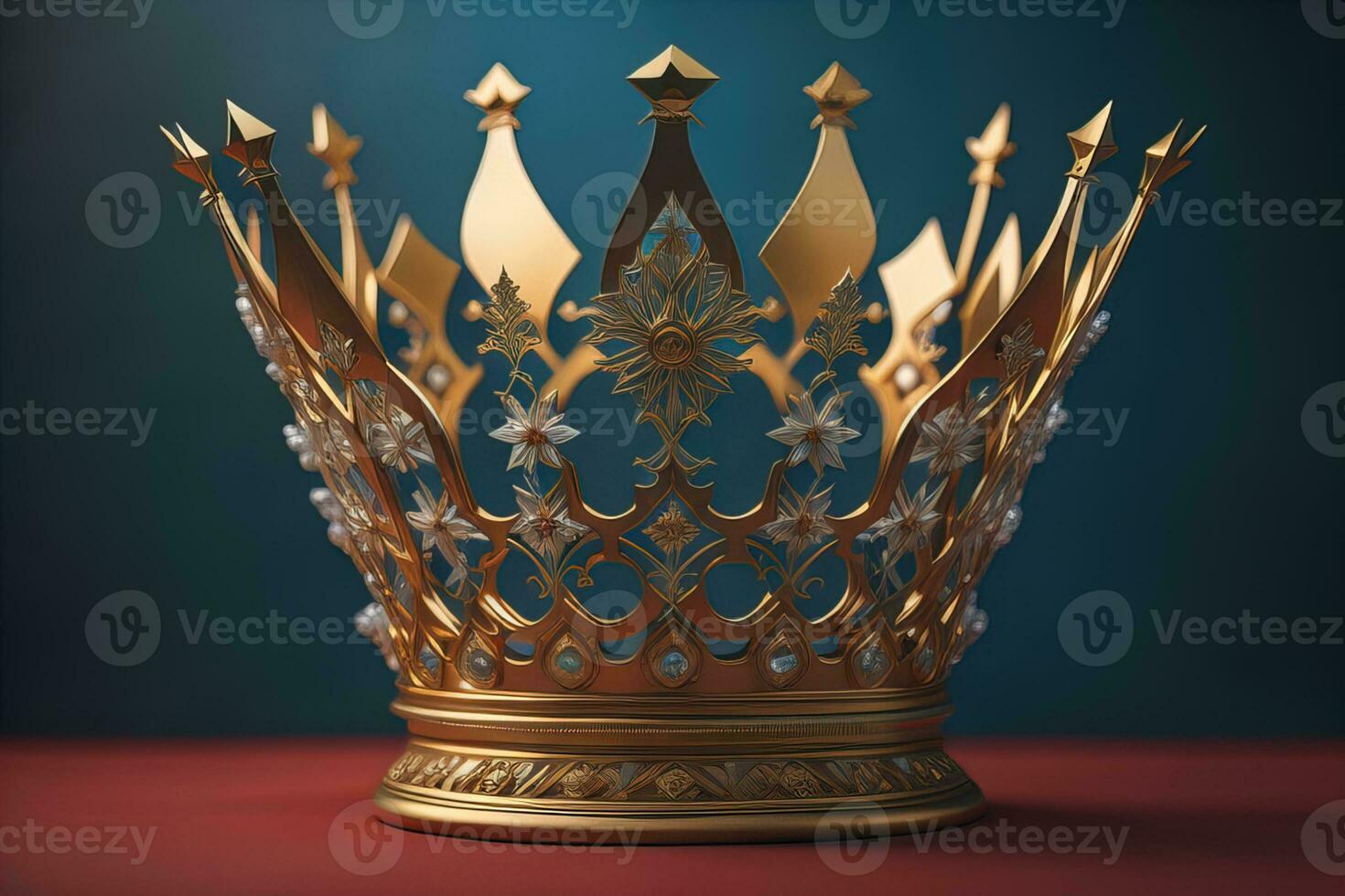 low key image of beautiful golden queen, king crown. ai generative photo