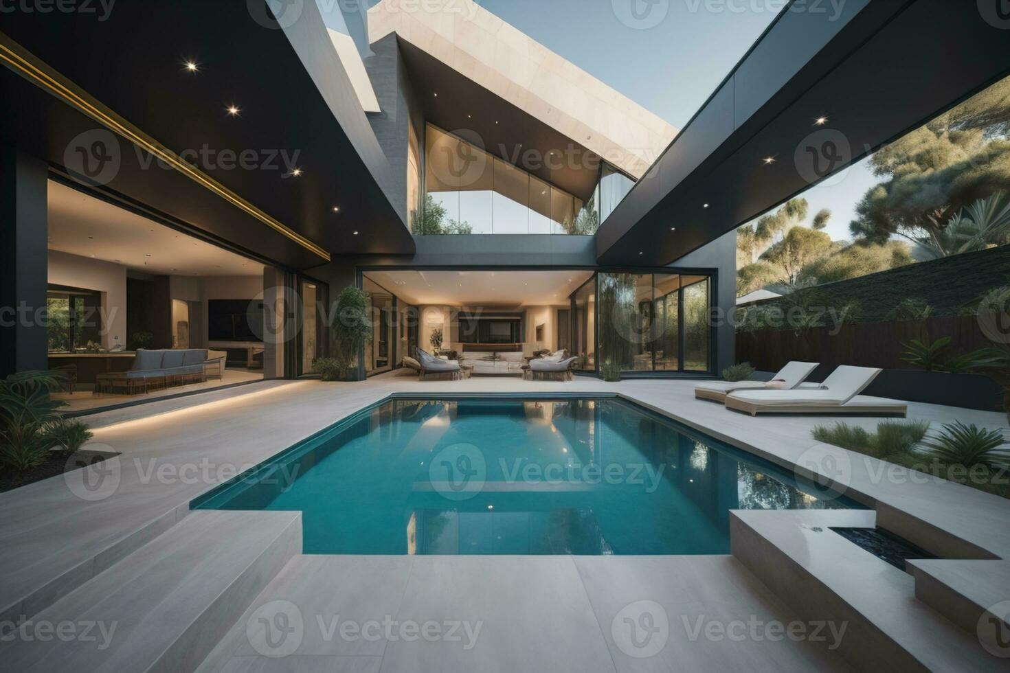 Swimming pool in a modern villa, ai generative photo