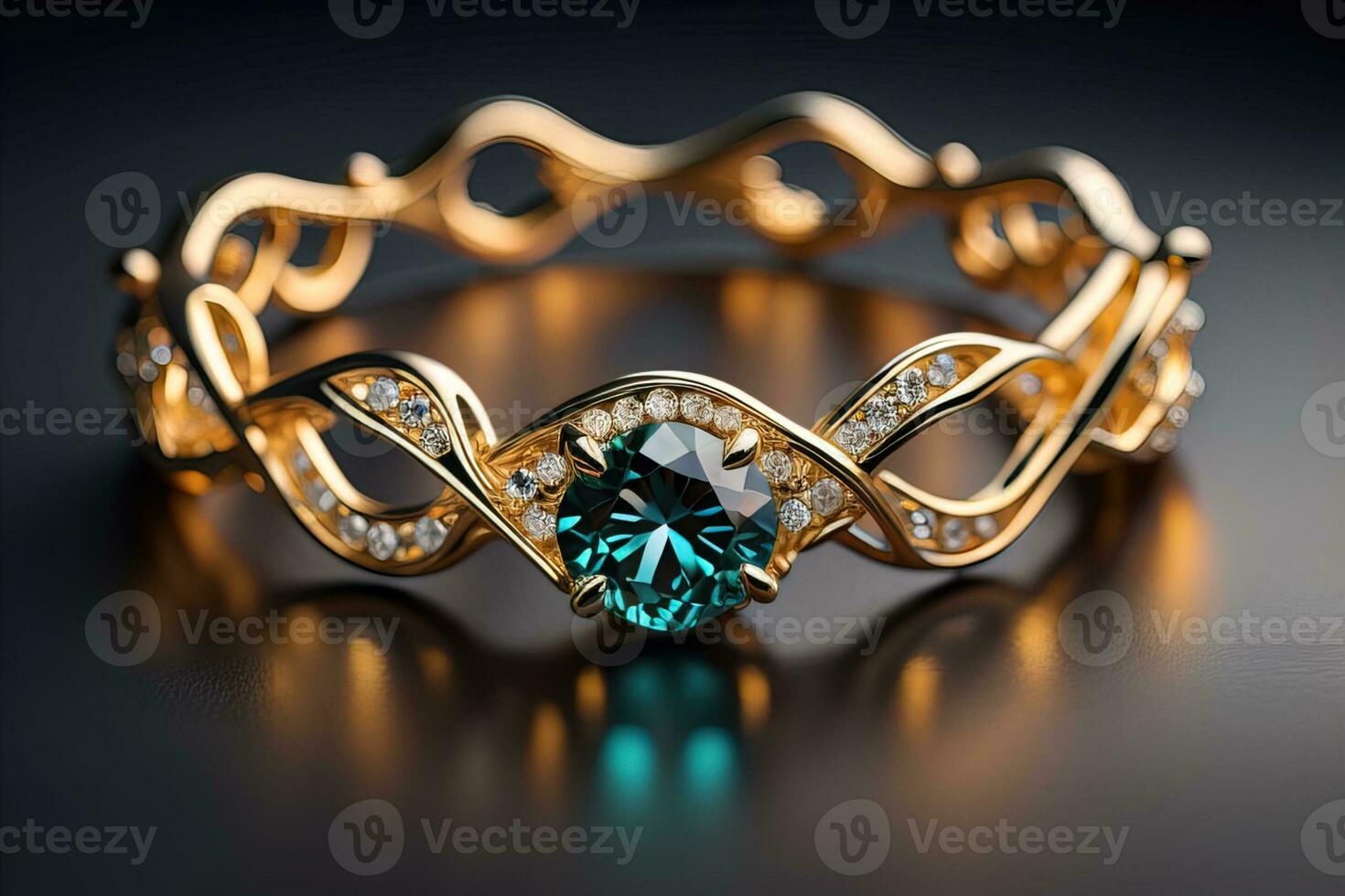 Wedding ring with diamonds on a solid color background. Jewelry. ai generative photo
