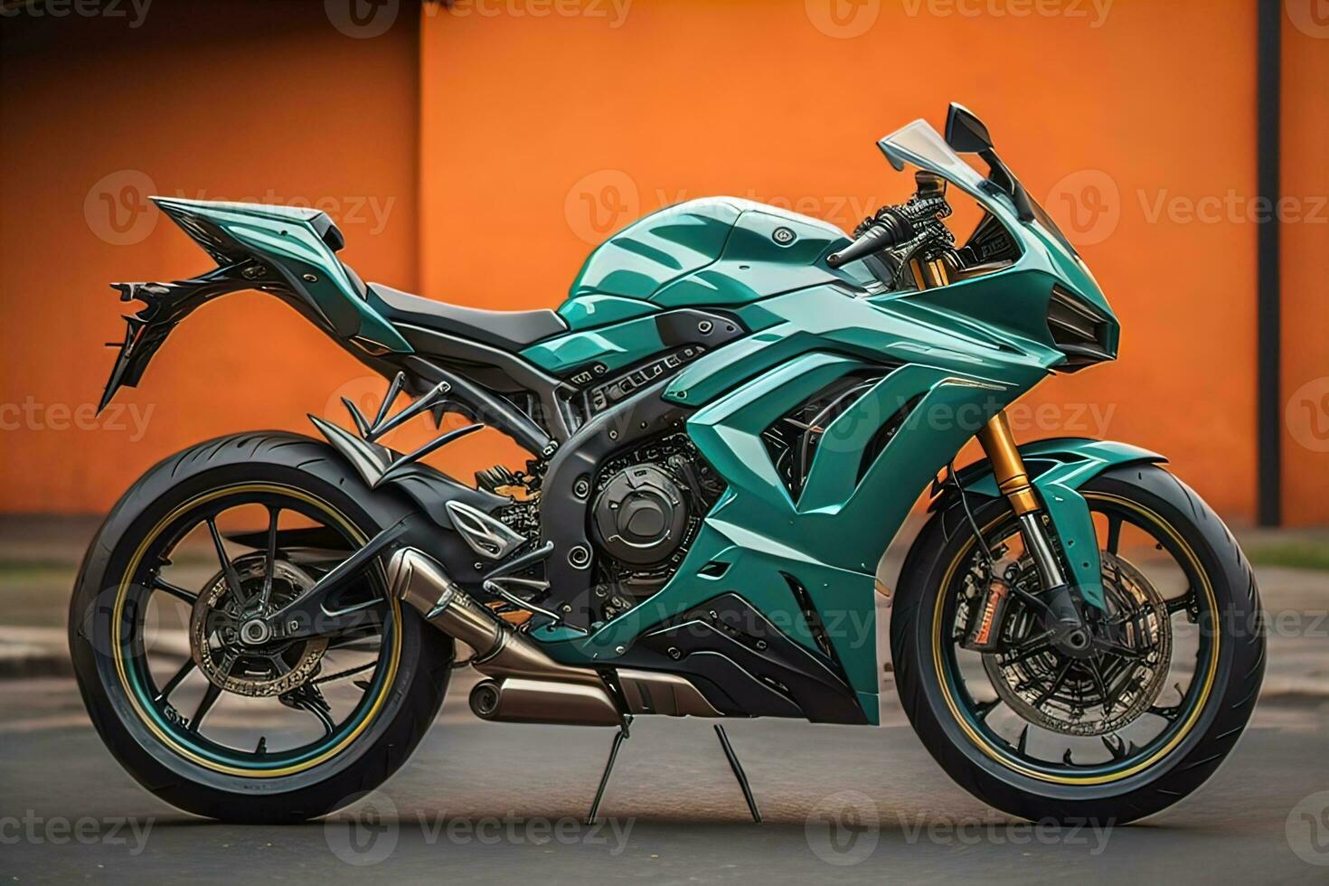 Modern powerful sports motorcycle on a colorful background. ai generative photo