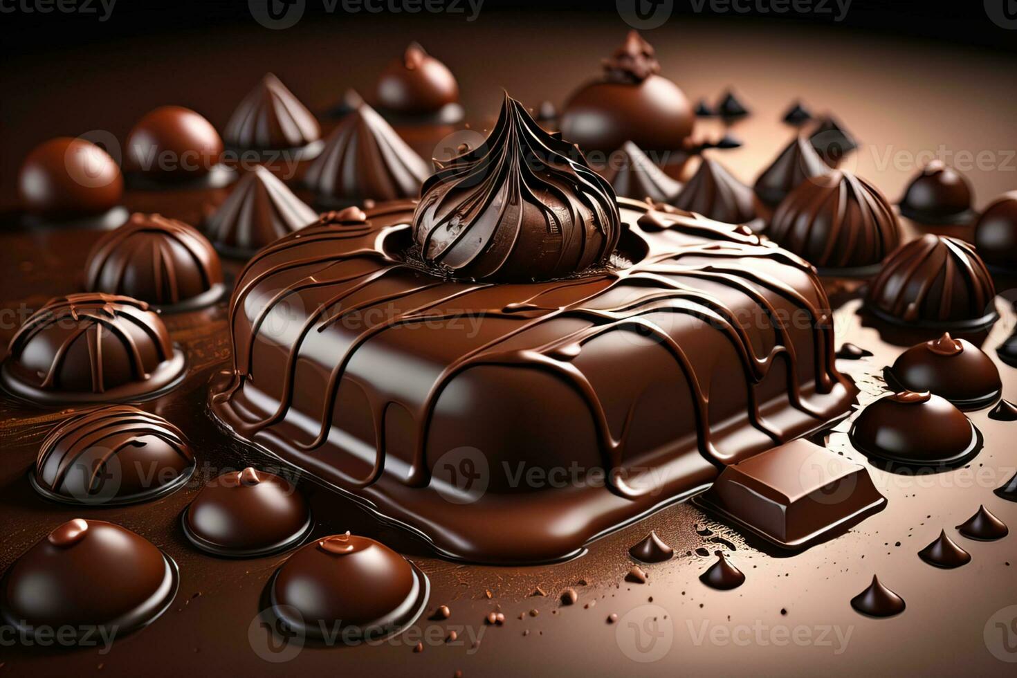Chocolate truffles on a dark background. ai generative photo