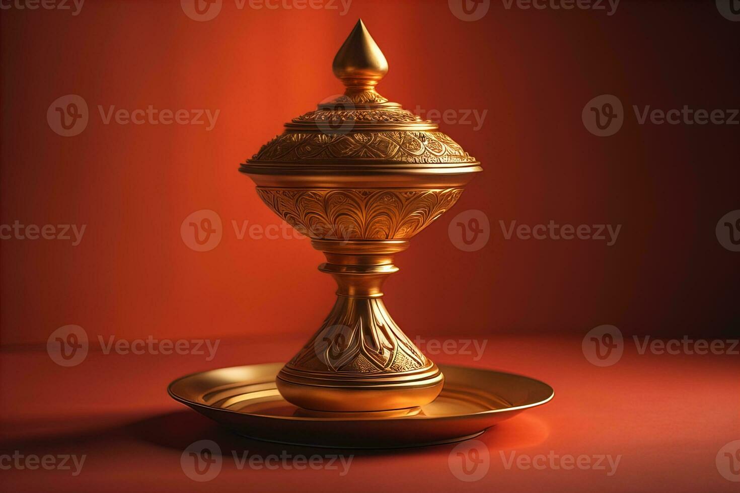 a vintage oriental vase on a solid color background. ai generative photo