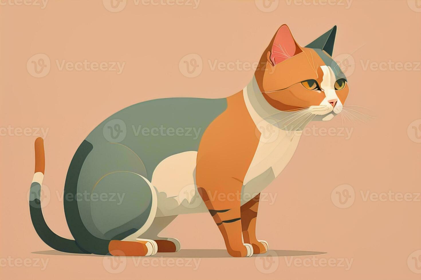 Cute cat sitting on the floor. Vector illustration in retro style. ai generative photo