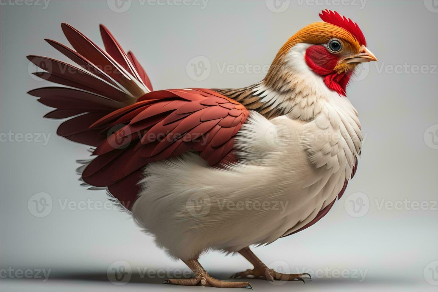 Colorful chicken on a solid color background, studio photo. ai generative photo