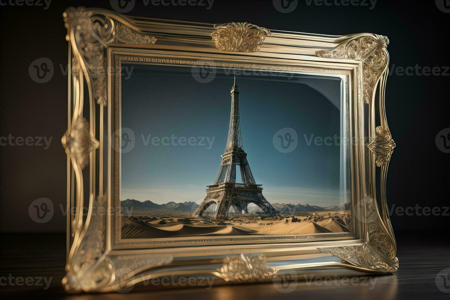 Glass picture frame on a solid color background. ai generative photo