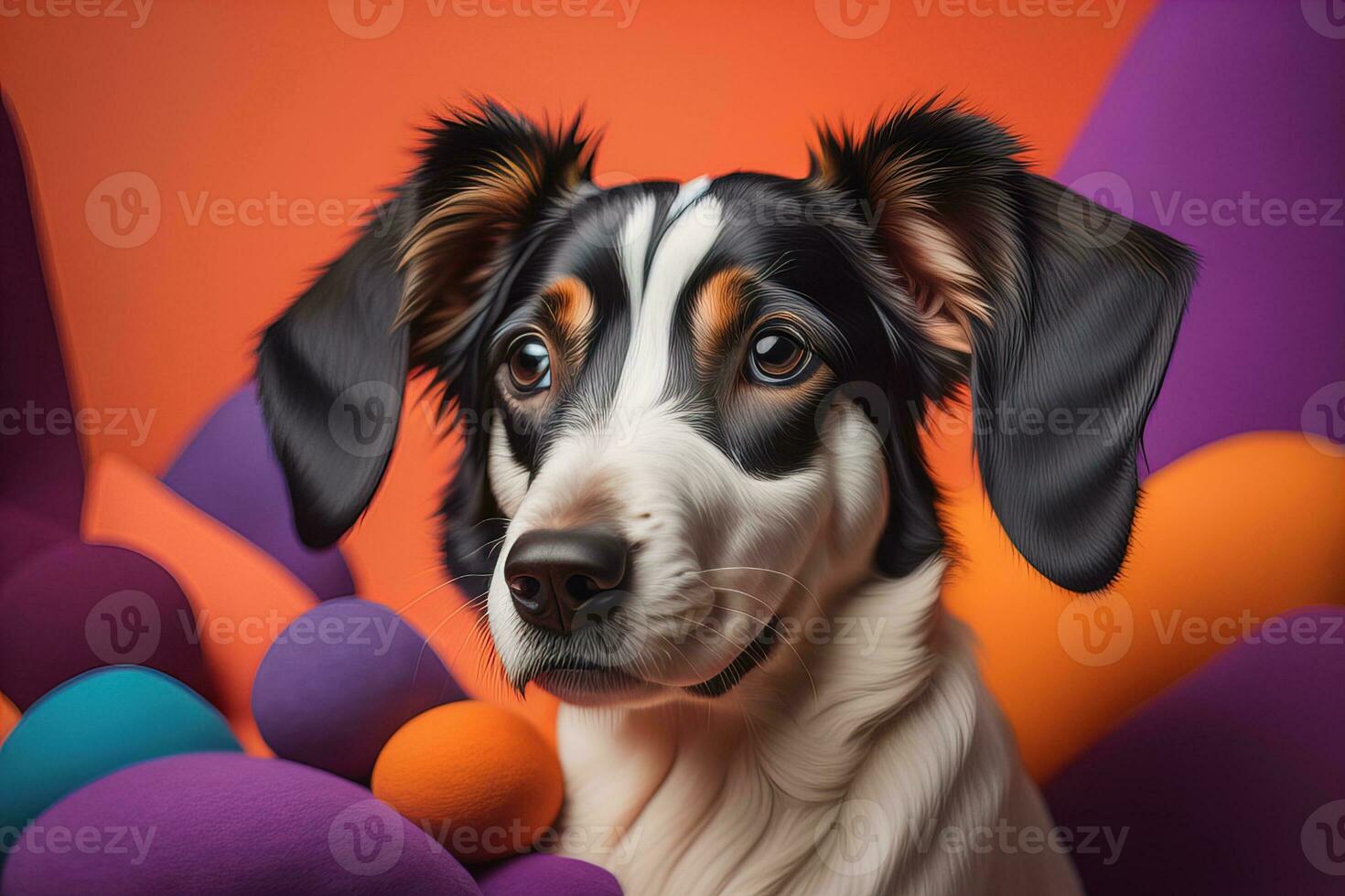 Portrait of a cute dog on a colorful background. Studio shot. ai generative photo
