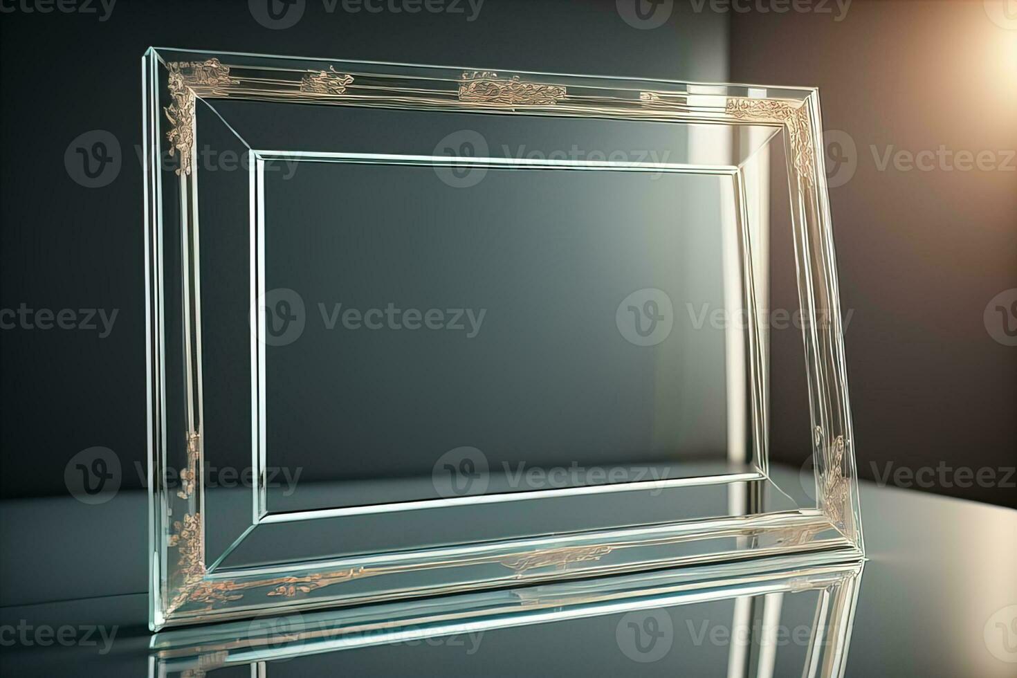 Glass picture frame on a solid color background. ai generative photo