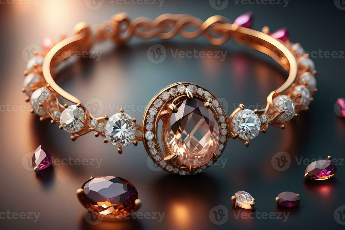 Wedding ring with diamonds on a solid color background. Jewelry. ai generative photo