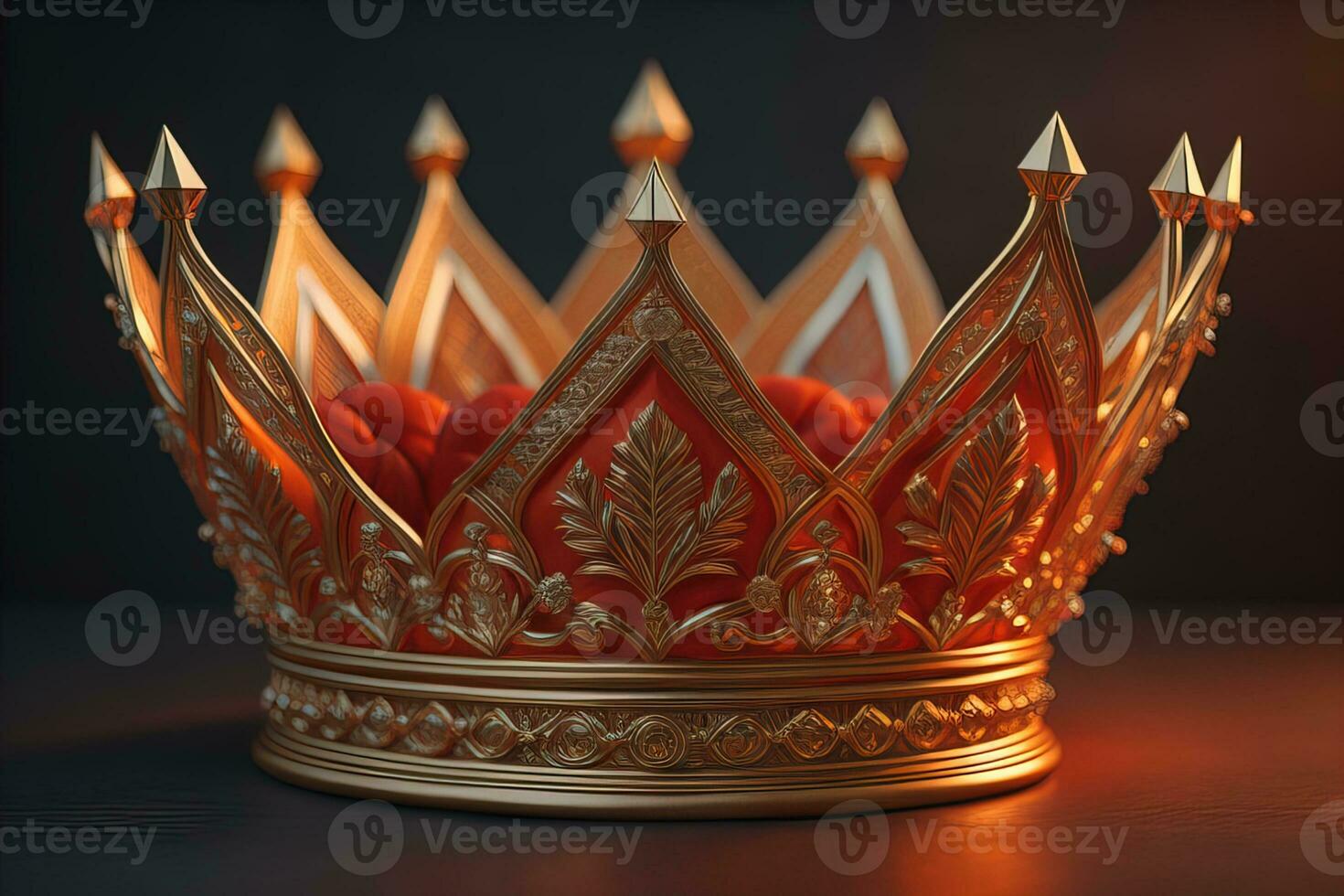 low key image of beautiful golden queen, king crown. ai generative photo