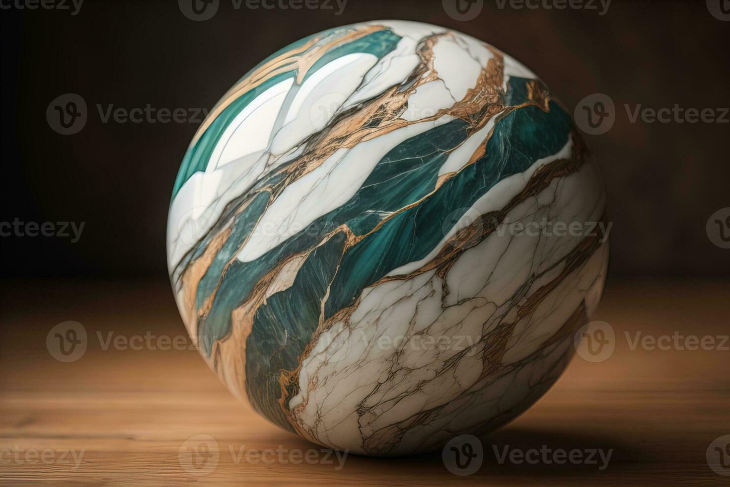 Colorful marble ball on a solid colour background. Close-up. ai generative photo
