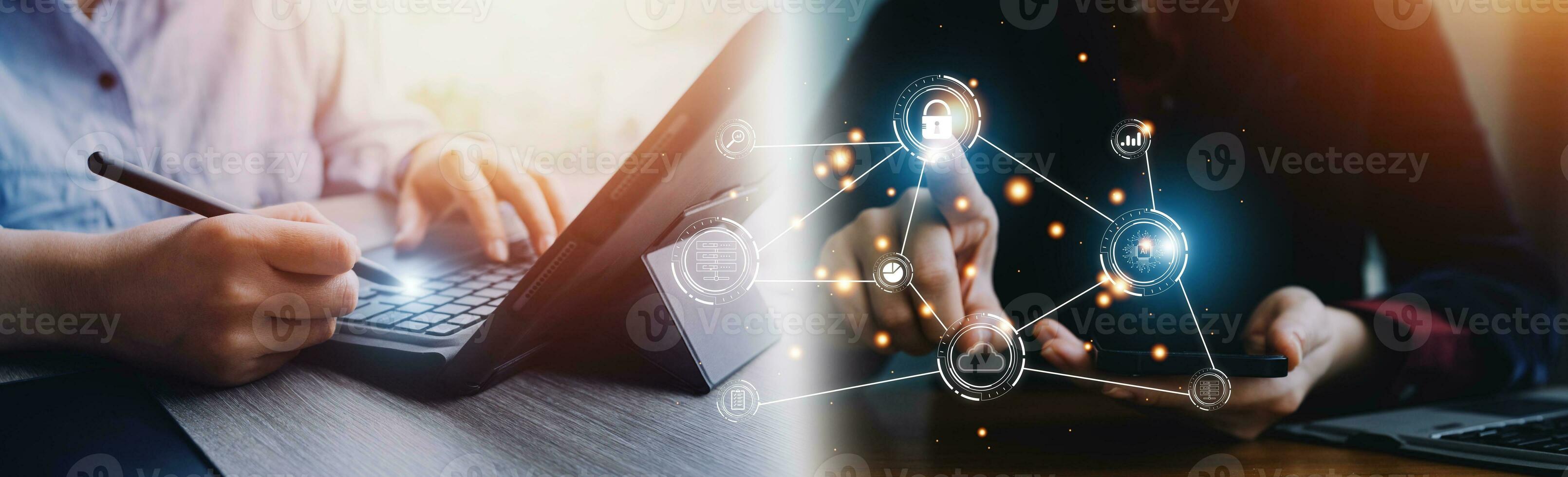 Technology Cybersecurity internet network concept, user privacy security and encryption, secure internet access Future technology and cybernetics, internet security, screen with padlock, antivirus photo