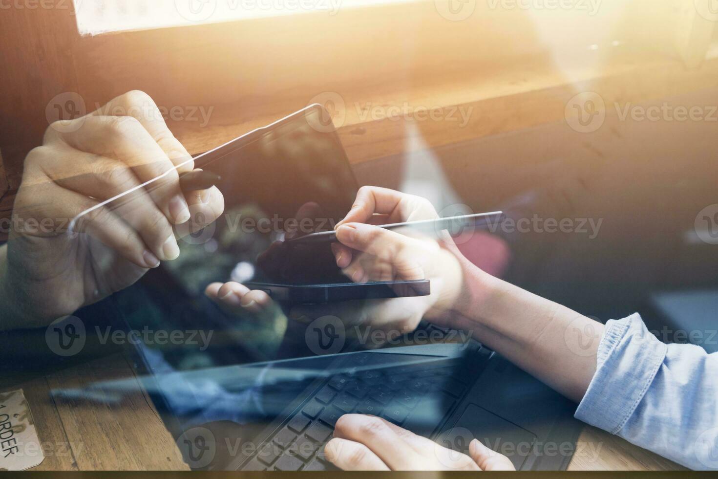 Document Businessman working modern computer Document Management System , Virtual online documentation database and process automation to efficiently manage files, photo