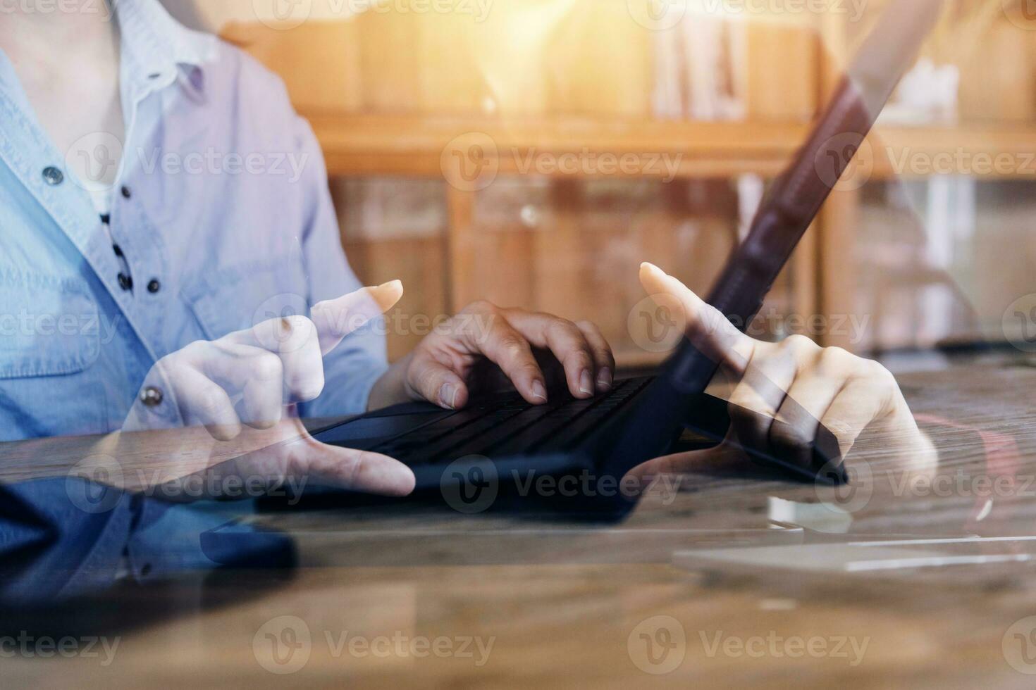 Document Businessman working modern computer Document Management System , Virtual online documentation database and process automation to efficiently manage files, photo