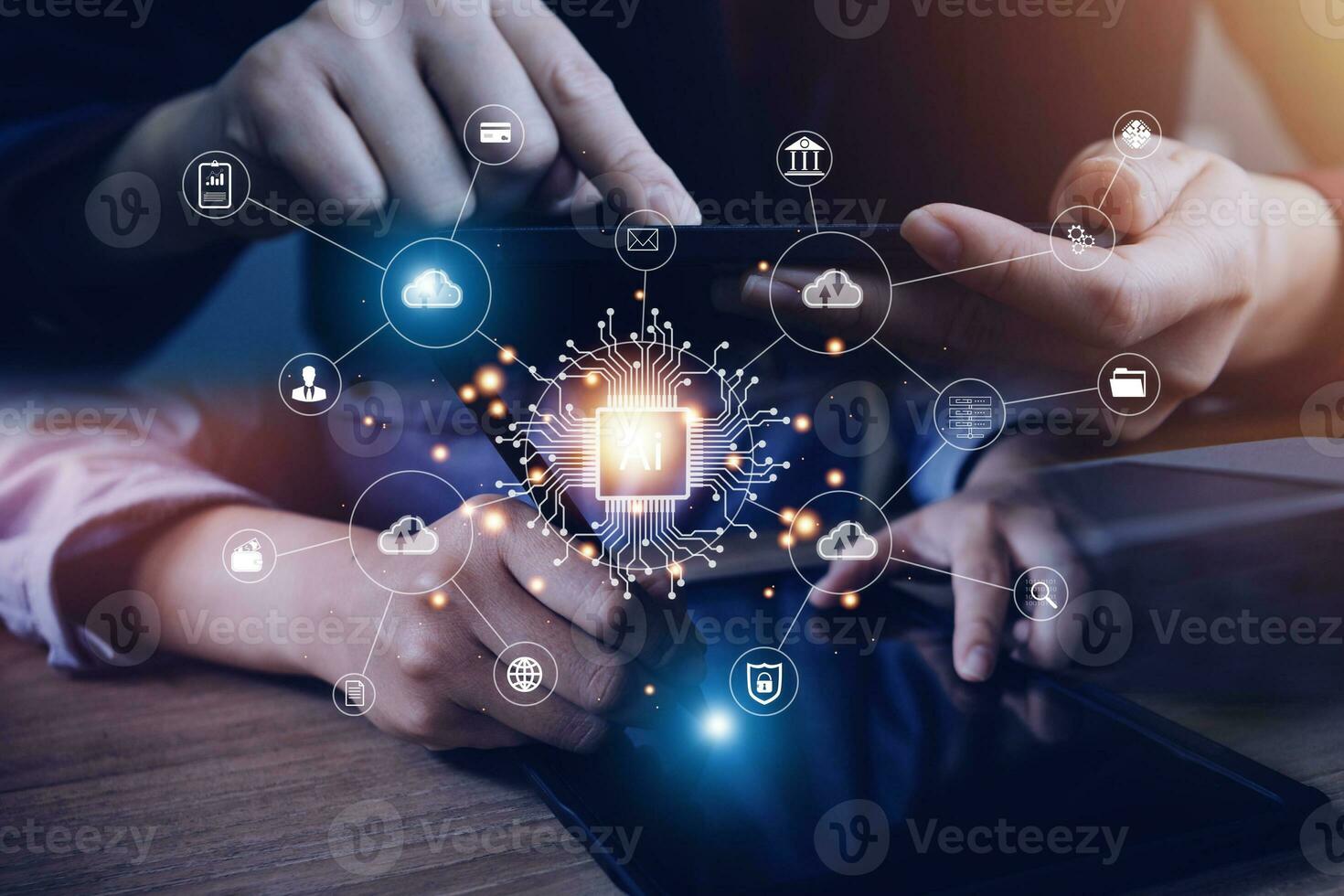 Digital transformation technology strategy, IoT, internet of things. transformation of ideas and the adoption of technology in business in the digital age, enhancing global business capabilities. Ai photo