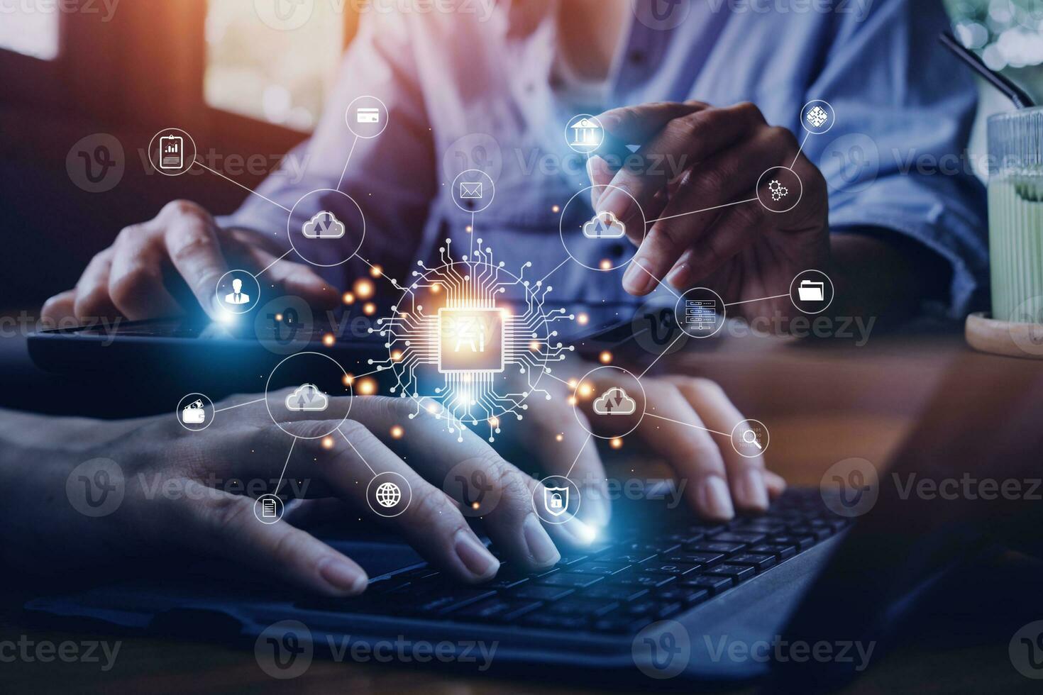 Digital transformation technology strategy, IoT, internet of things. transformation of ideas and the adoption of technology in business in the digital age, enhancing global business capabilities. Ai photo