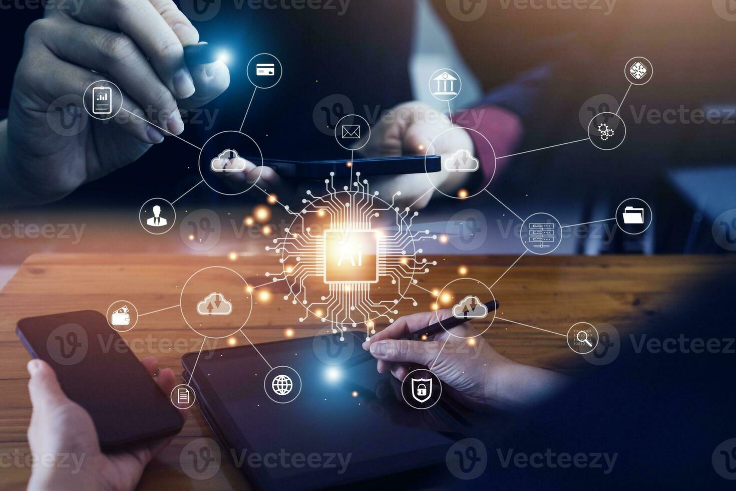 Digital transformation technology strategy, IoT, internet of things. transformation of ideas and the adoption of technology in business in the digital age, enhancing global business capabilities. Ai photo