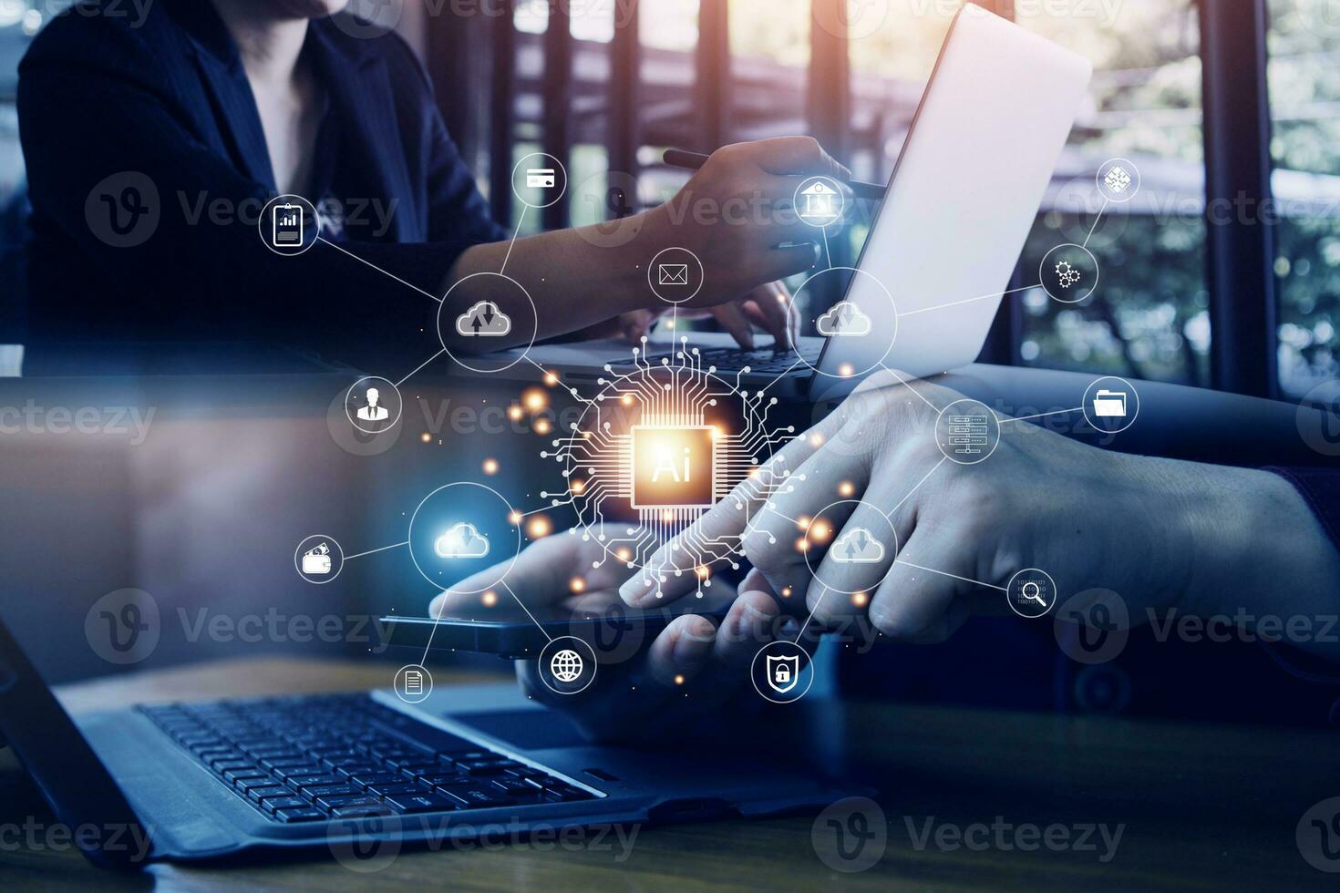 Digital transformation technology strategy, IoT, internet of things. transformation of ideas and the adoption of technology in business in the digital age, enhancing global business capabilities. Ai photo