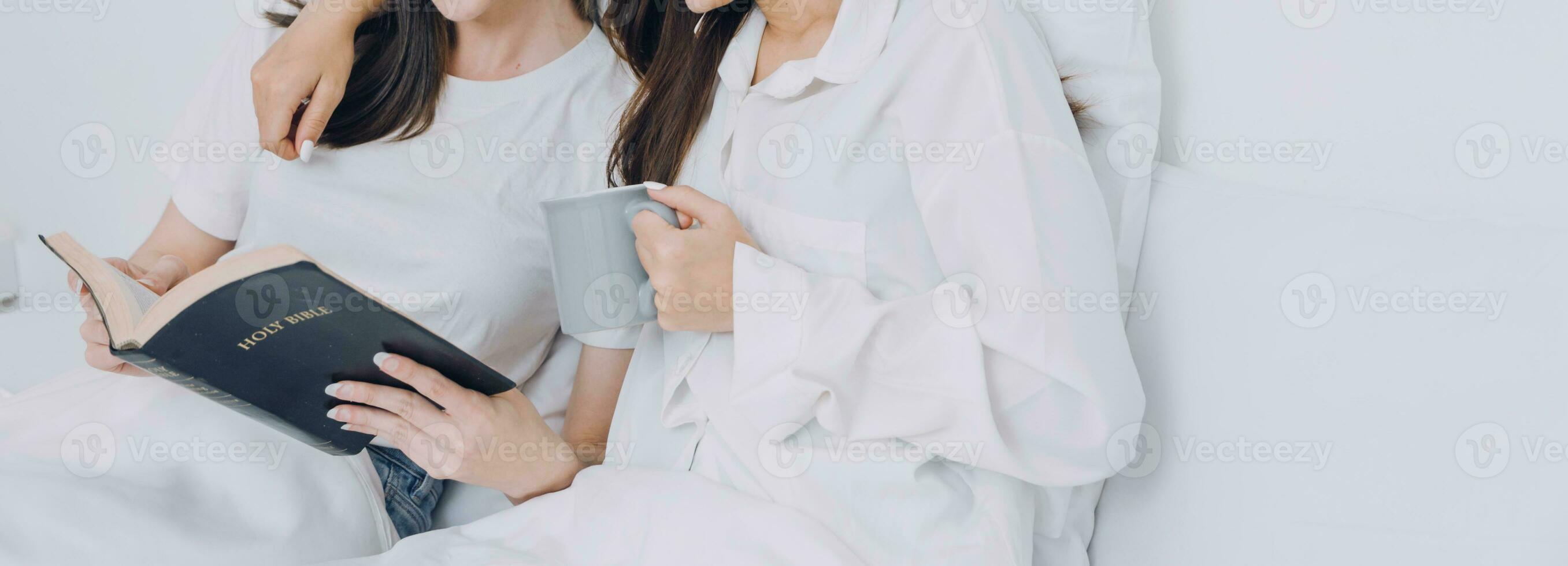 Happy young lesbian couple taking selfie together, Couple of friends relaxing and spending time on weekend at home, Couple of female lovers with good relationship, Concept of LGBTQ photo