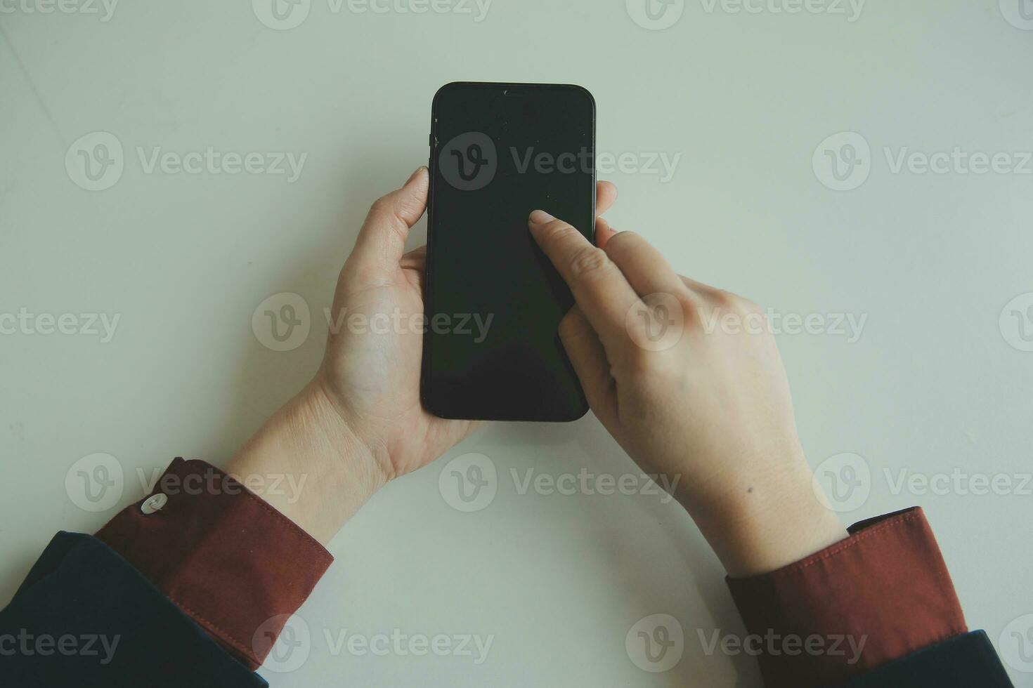 Woman hands holding and using cradit card for shopping online. photo
